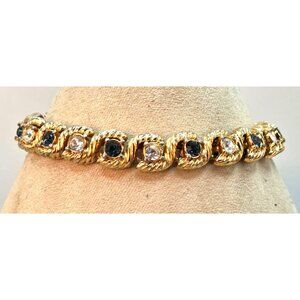 Gold-Tone Rope Chain Bracelet With Blue & Clear Rhinestones For Women